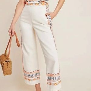 Anthropologie Size 8 Embroidered Linen Pants